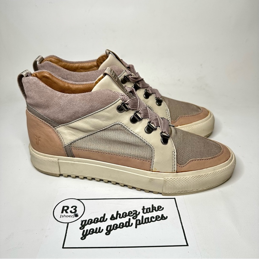 Frye Gia Lug High Top Sneakers Leather Pink Casual Shoes Womens Sz 8 M